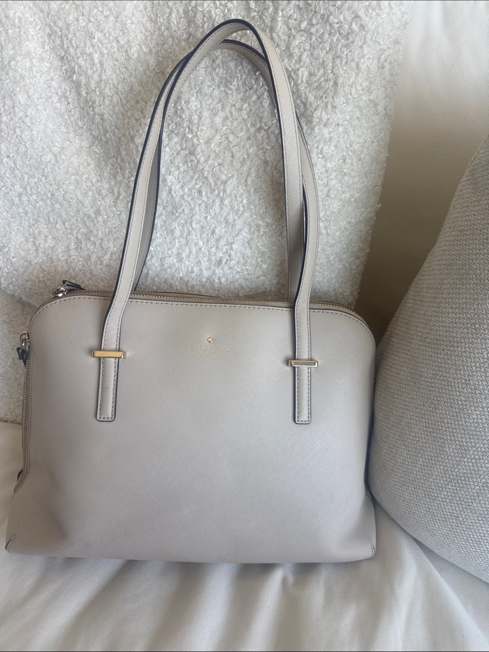 kate spade Cream Leather Double-Handle Tote with Gold Hardware